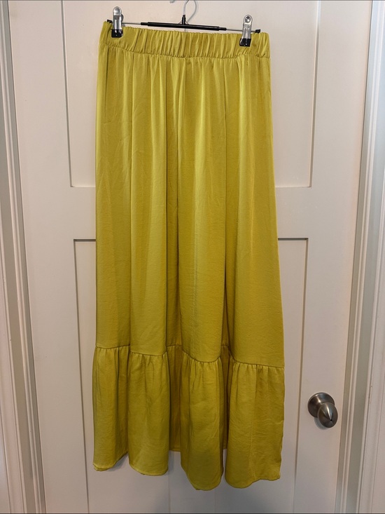 Tyche Dresses & Skirts - Tyche Bright Yellow Elastic-Waist Boho Festival Fairy Satin Maxi Skirt Size M